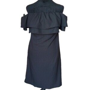 Banana Republic Women's 4 Black Off Shoulder Midi Sheath Dress